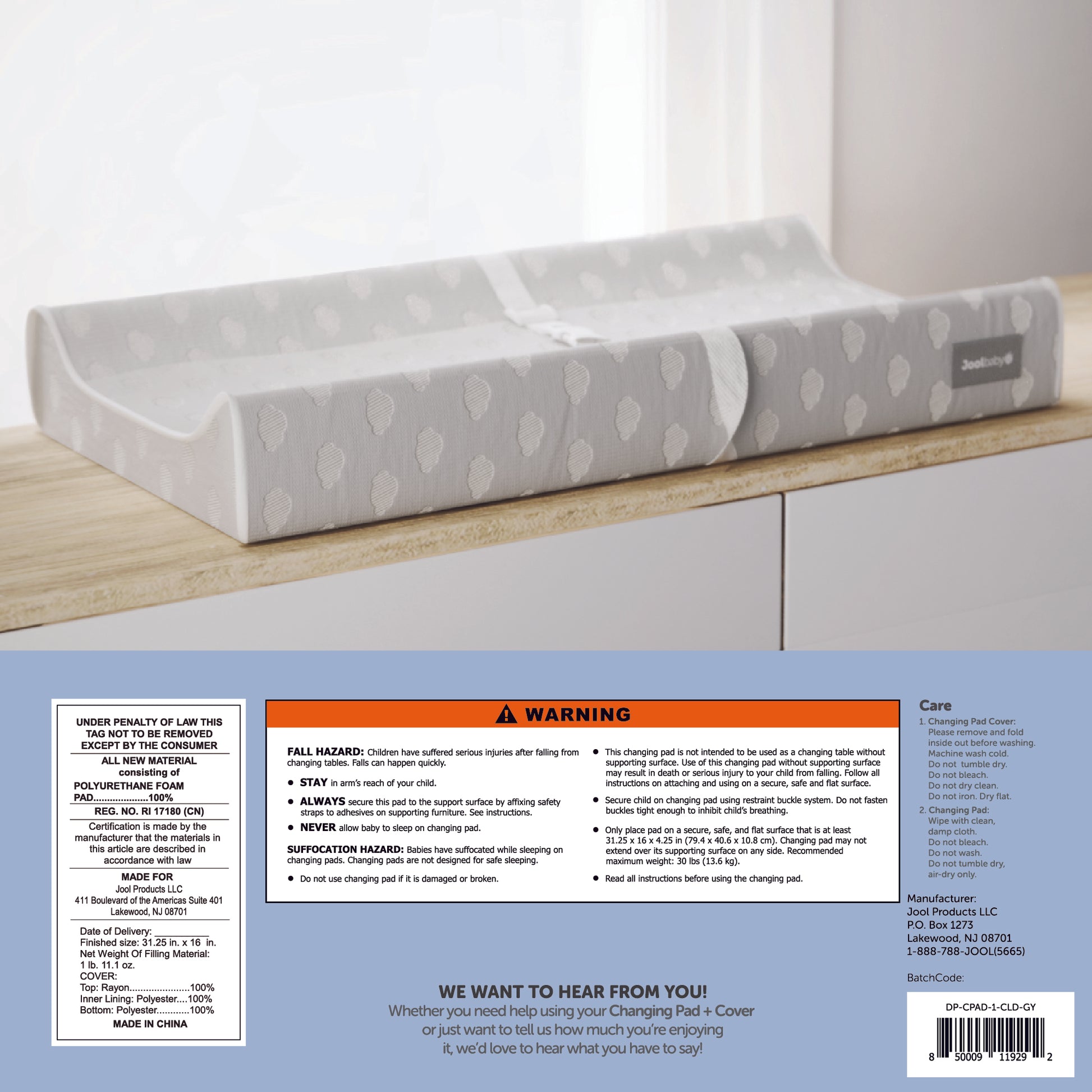 Contoured Changing Pad with Removable & Washable Cover
