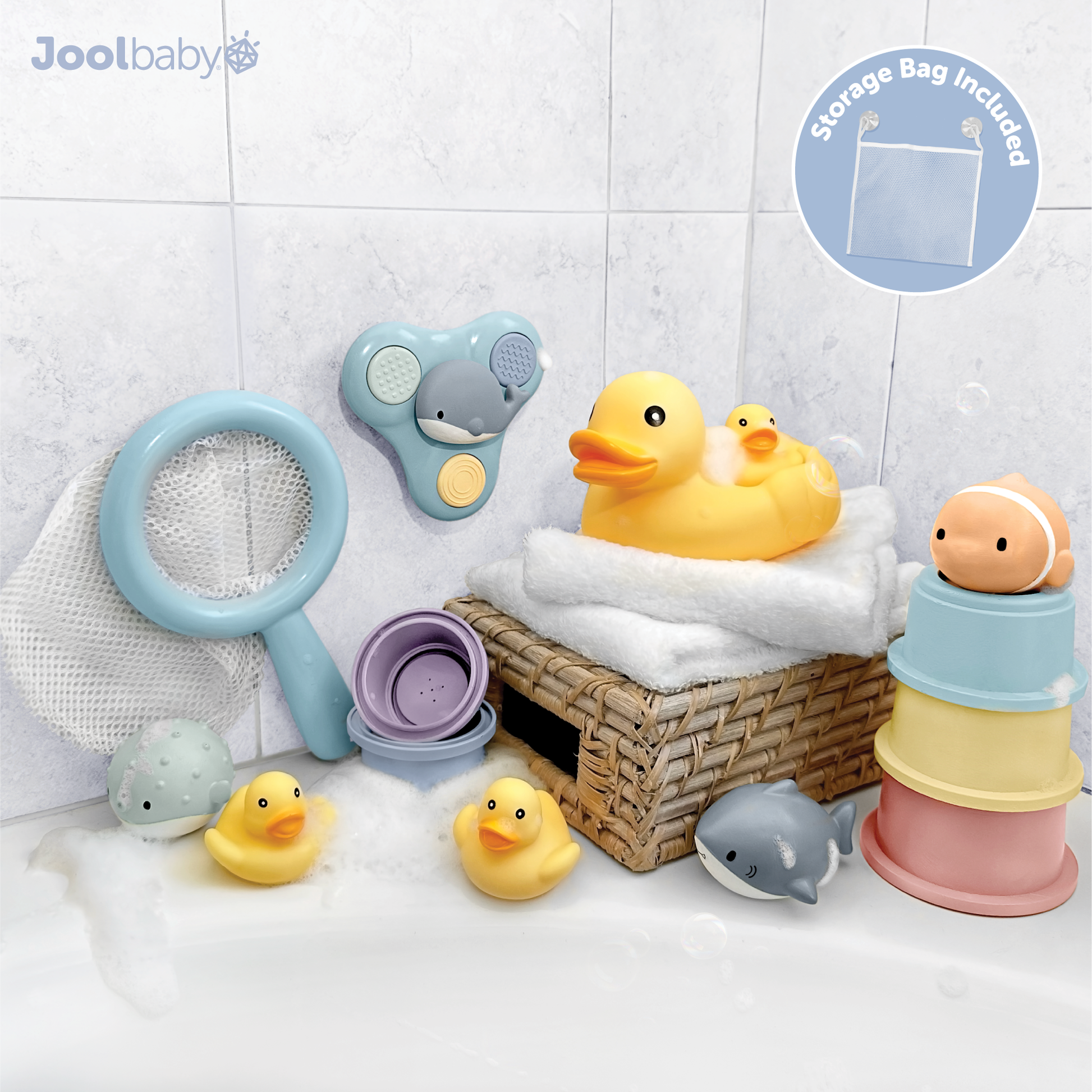 Bath giftset showing all pieces with storage bag