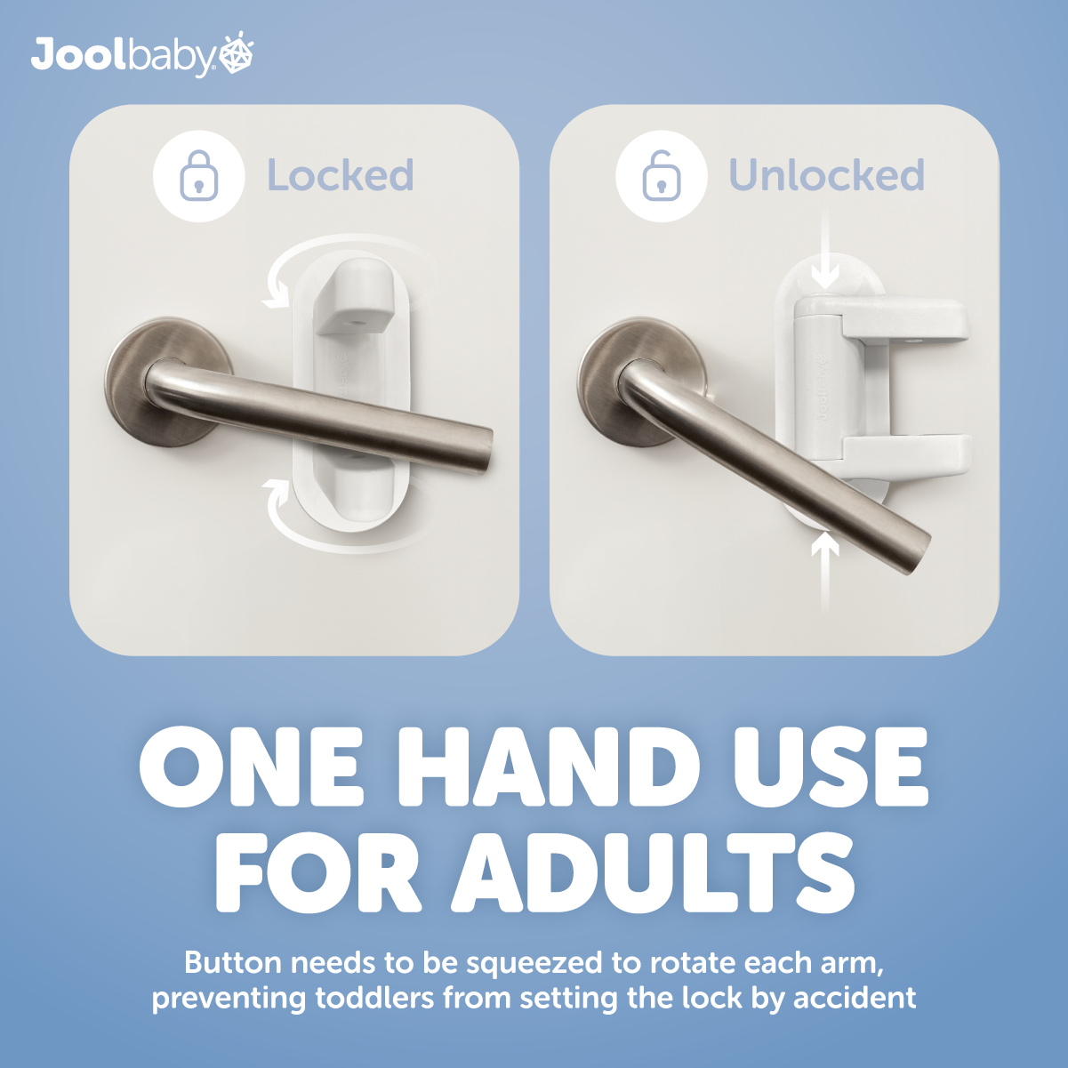 Door lever locks are easy for adults to lock and hard for kids to unlock