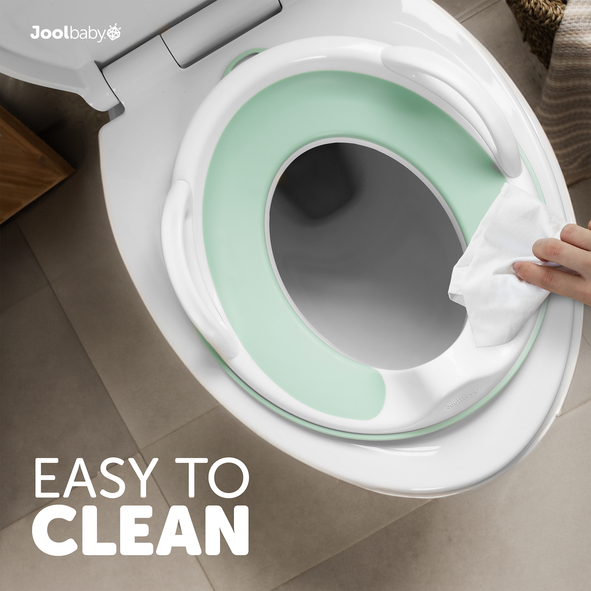 The jool baby handled potty chair is easy to clean