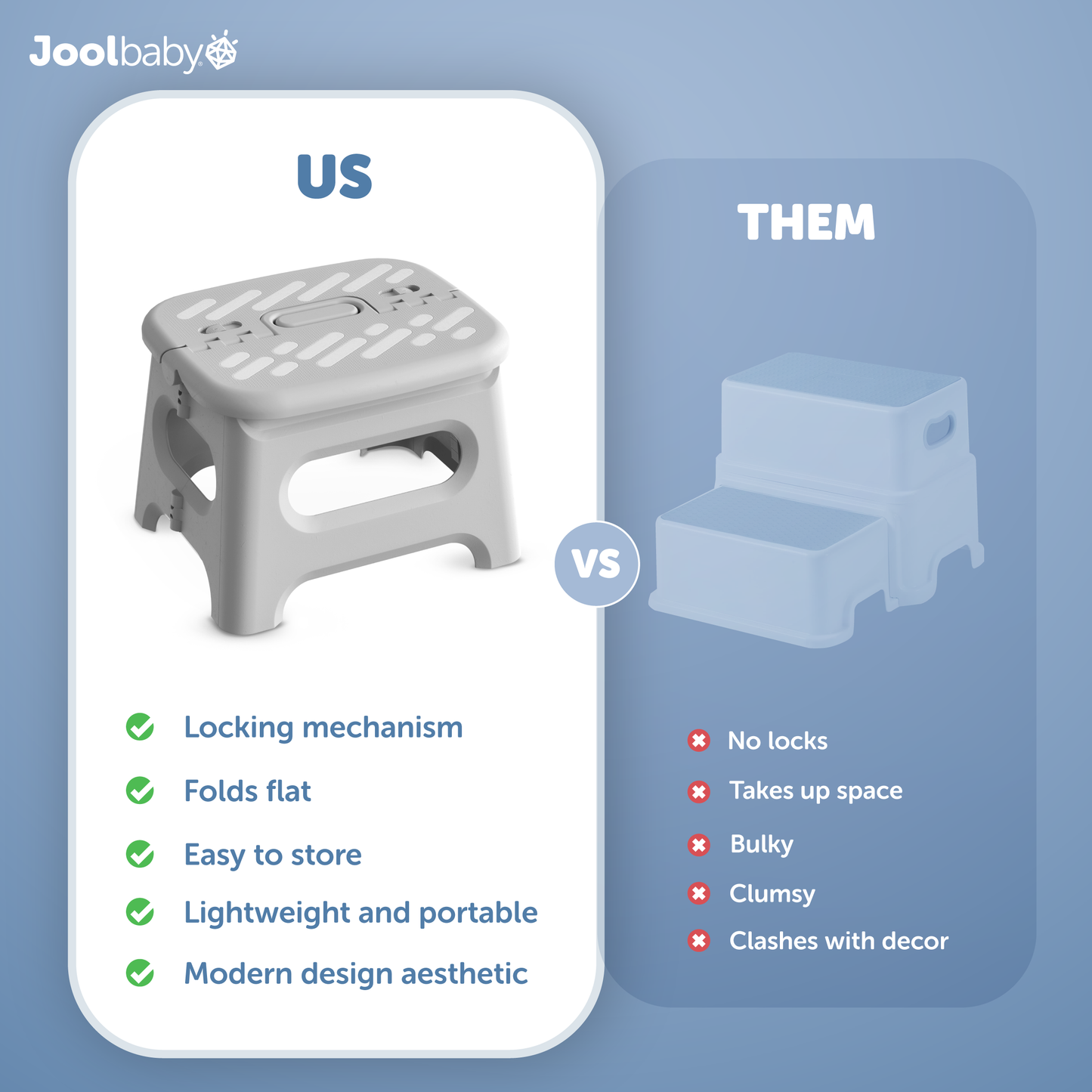 The Jool Baby folding step stool has multiple features to make potty training easier