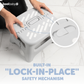 The folding step stool has a built in lock in place safety mechanism