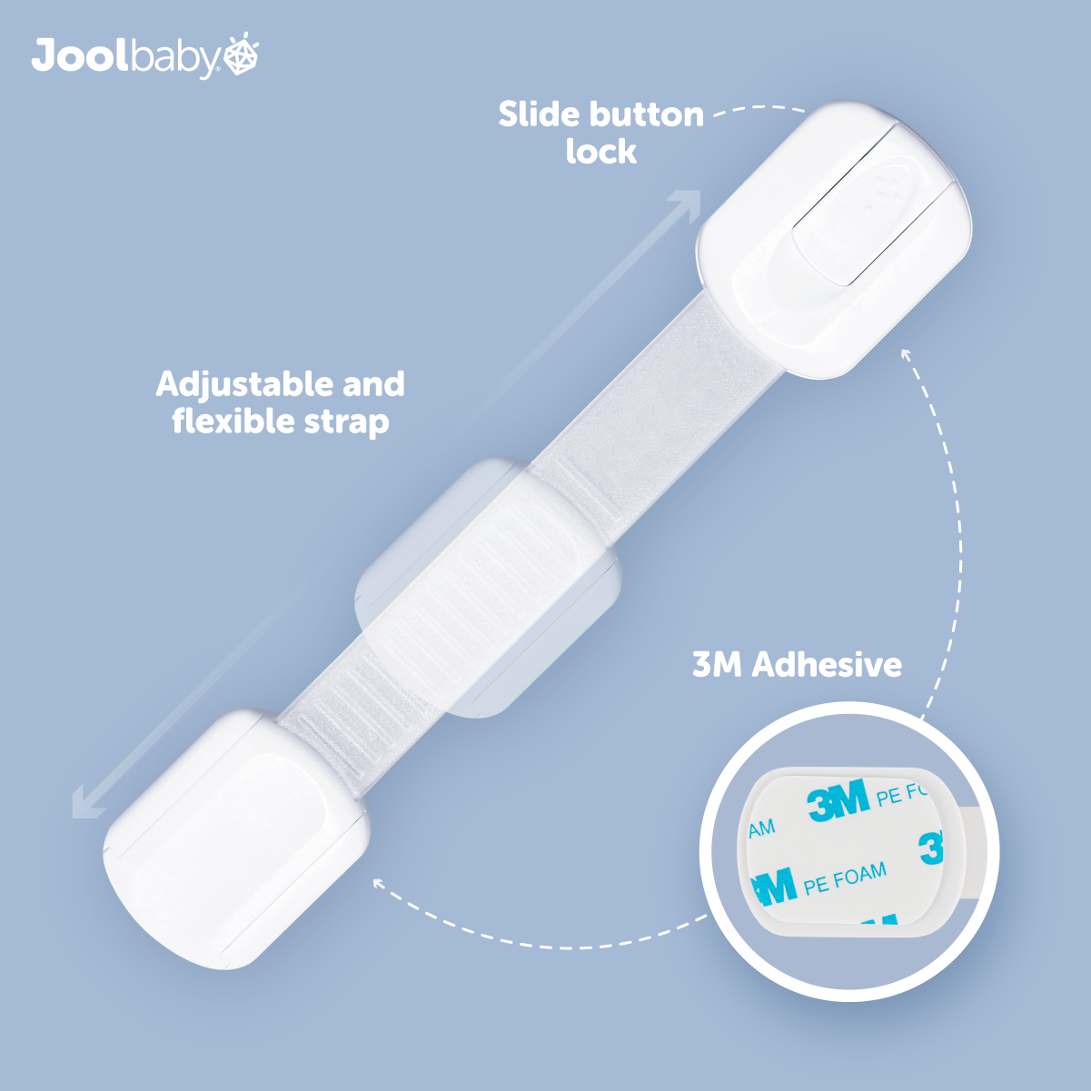 Jool Baby Multi Use Strap Lock has an adjustable and flexible strap