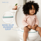 Potty training seat in aqua has nonslip rubber grips for stability