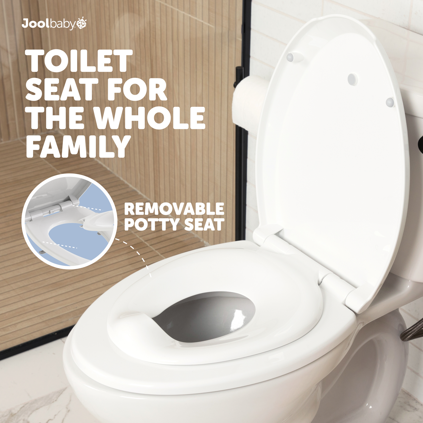A toilet seat for the while family with removable potty seat