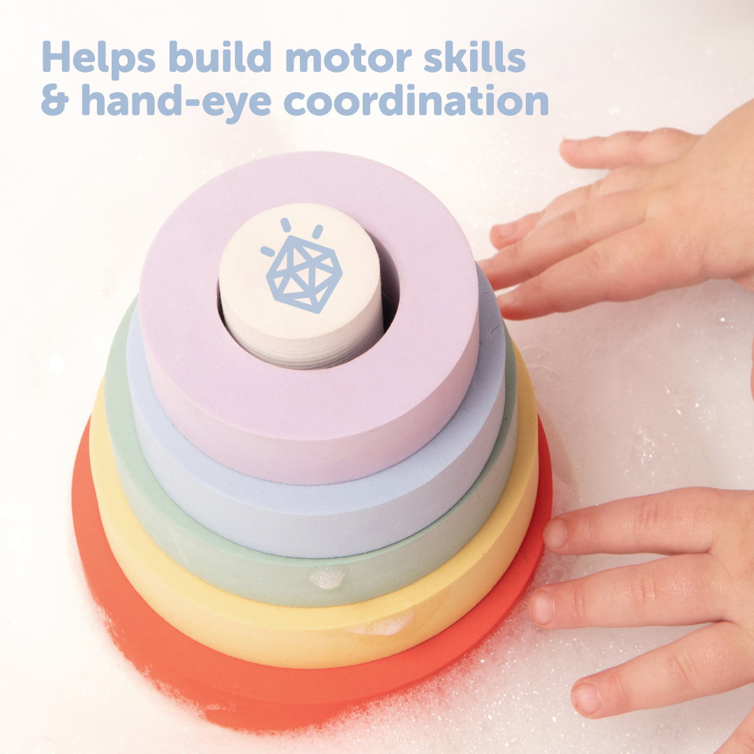 Jool Baby stacking rings bath toy helps build motor skills and hand - eye coordination