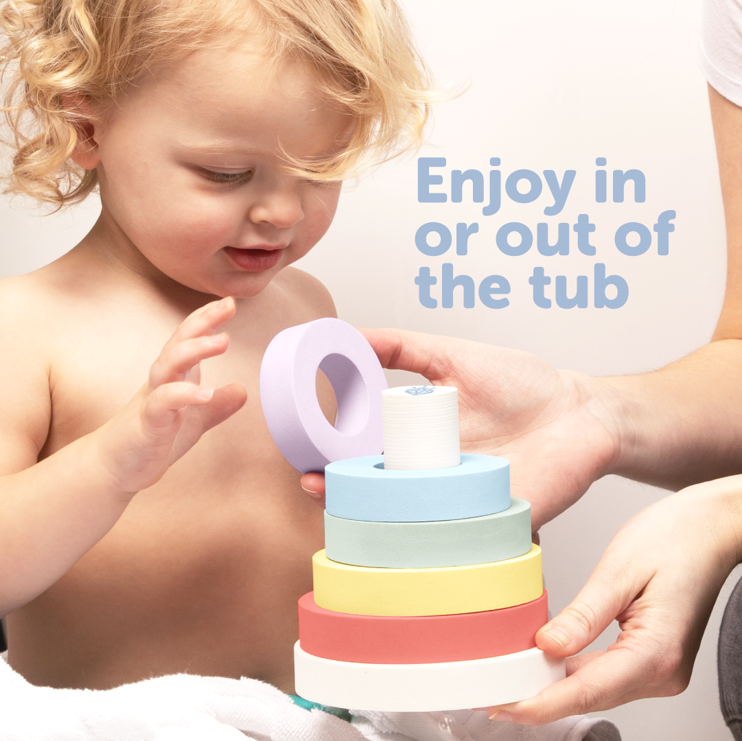 Jool Baby stacking rings bath toy can be enjoyed in or out of the tub