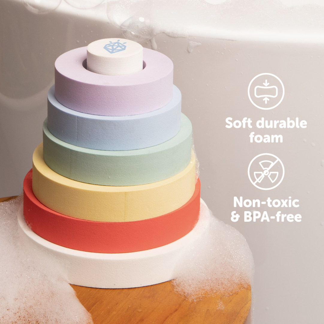 Jool Baby stacking bath rings are made from soft non toxic durable foam 