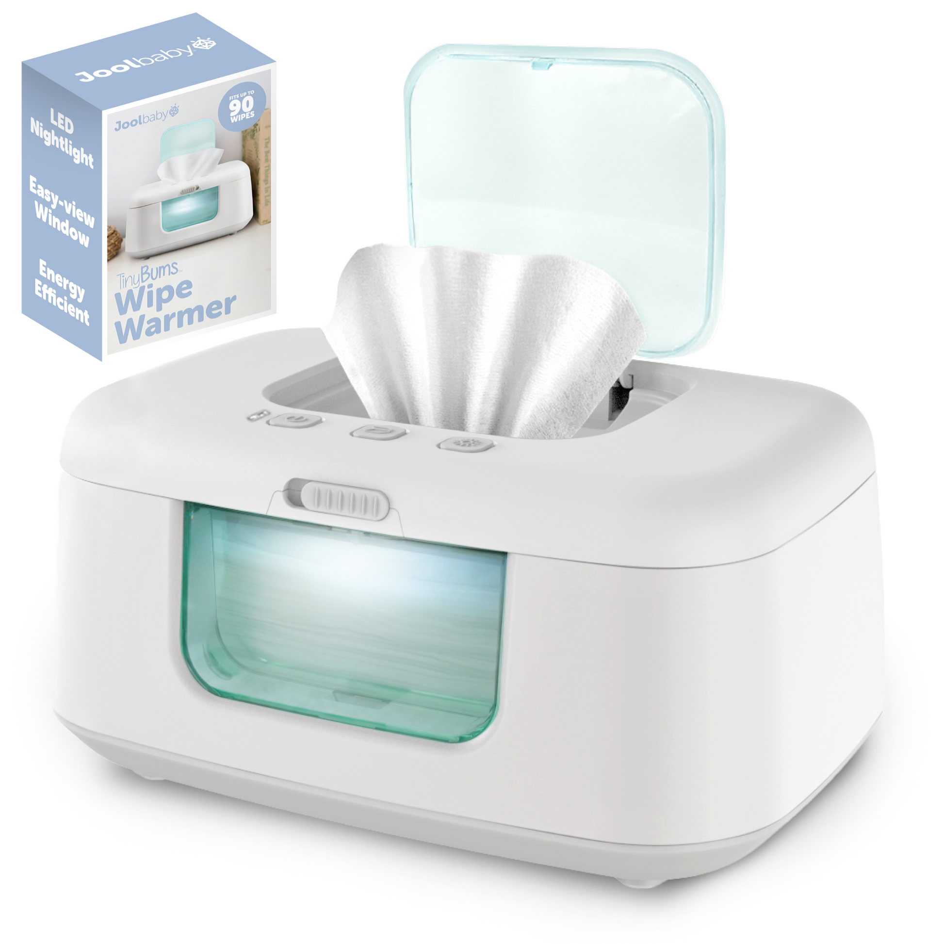 Jool Baby tiny bums wipe warmer with packaging