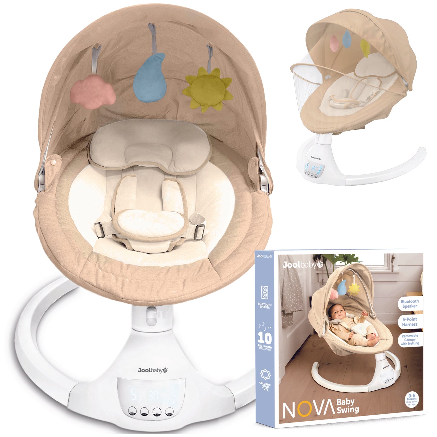 Nova Baby Swing for Infants - Motorized Swing, Bluetooth Music Speaker with 10 Preset Melodies, Remote Control, Gray (2024 Model)
