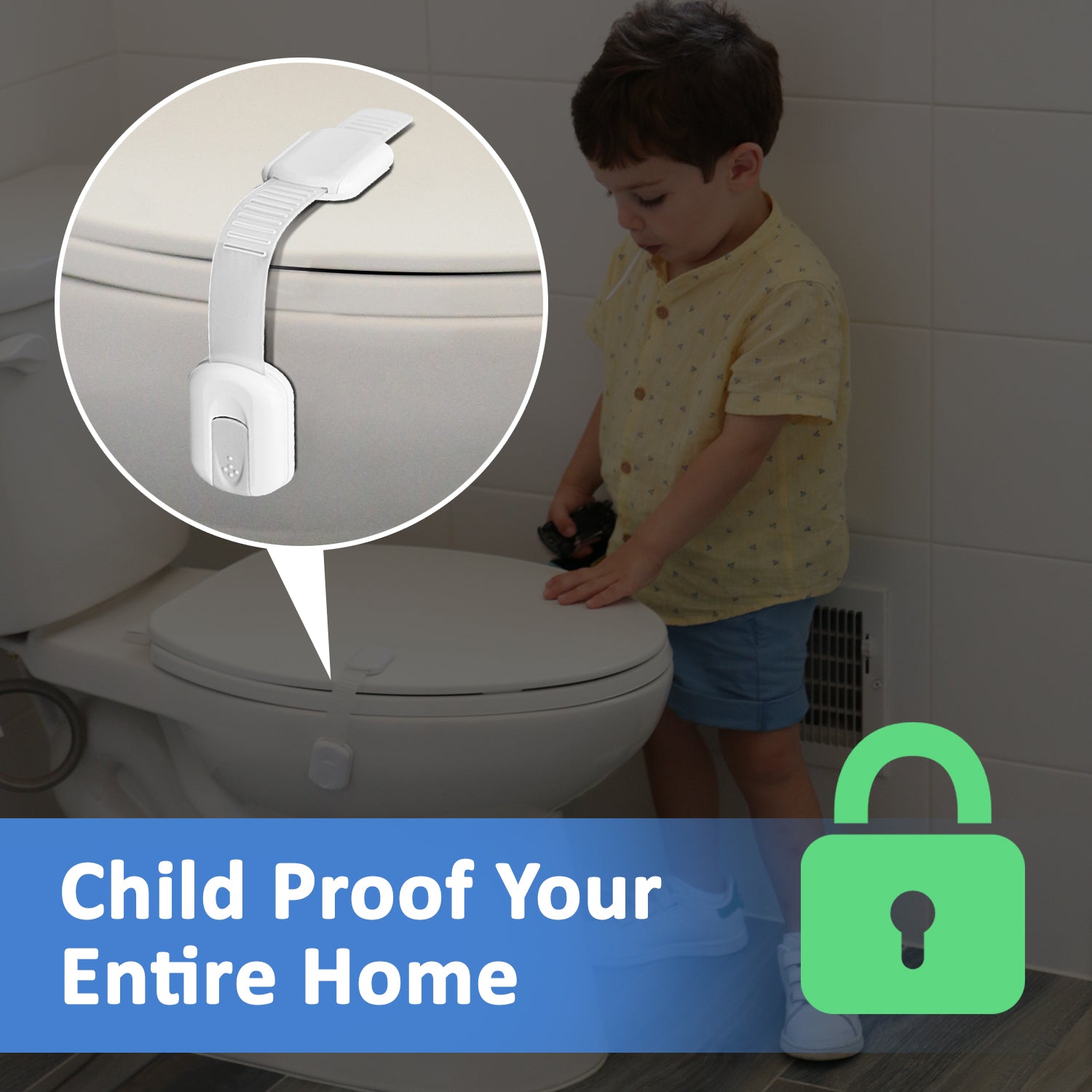 Jool Baby Child Safety Strap Locks for Fridge, Cabinets, Drawers, Toilet, 3M Adhesive White Unisex Child